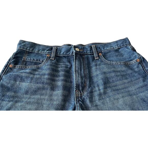 OLD NAVY HI-RISE SLOUCHY STRAIGHT RAW HEM SHORTS, WOMENS-12-DENIM BLUE, MID-LGTH - Picture 3 of 12